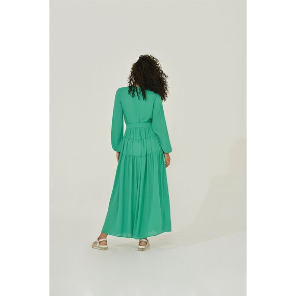 Maxi Dress | Button Up Maxi Dress | Long Sleeve | Green | NWT - Picture 3 of 8
